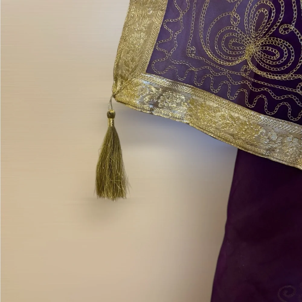 Square Hand Woven Table Cover with Beautiful Patterns and Tassels Purple/Gold